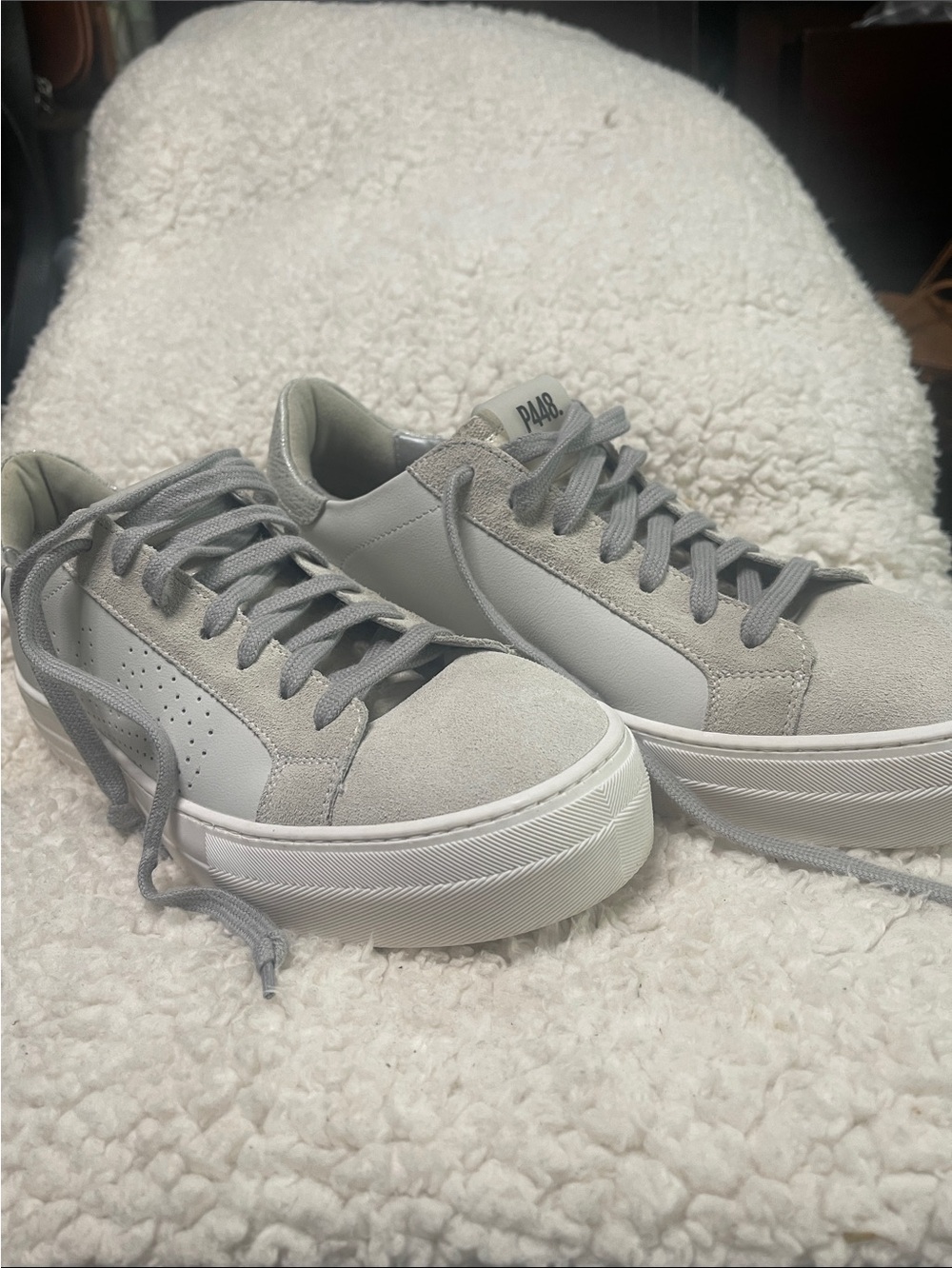 P448 Women platform
 Suede & Leather Sneakers in Light Gray
NWOT but see pic